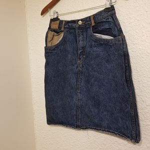 Denim Skirt with Leather Patches